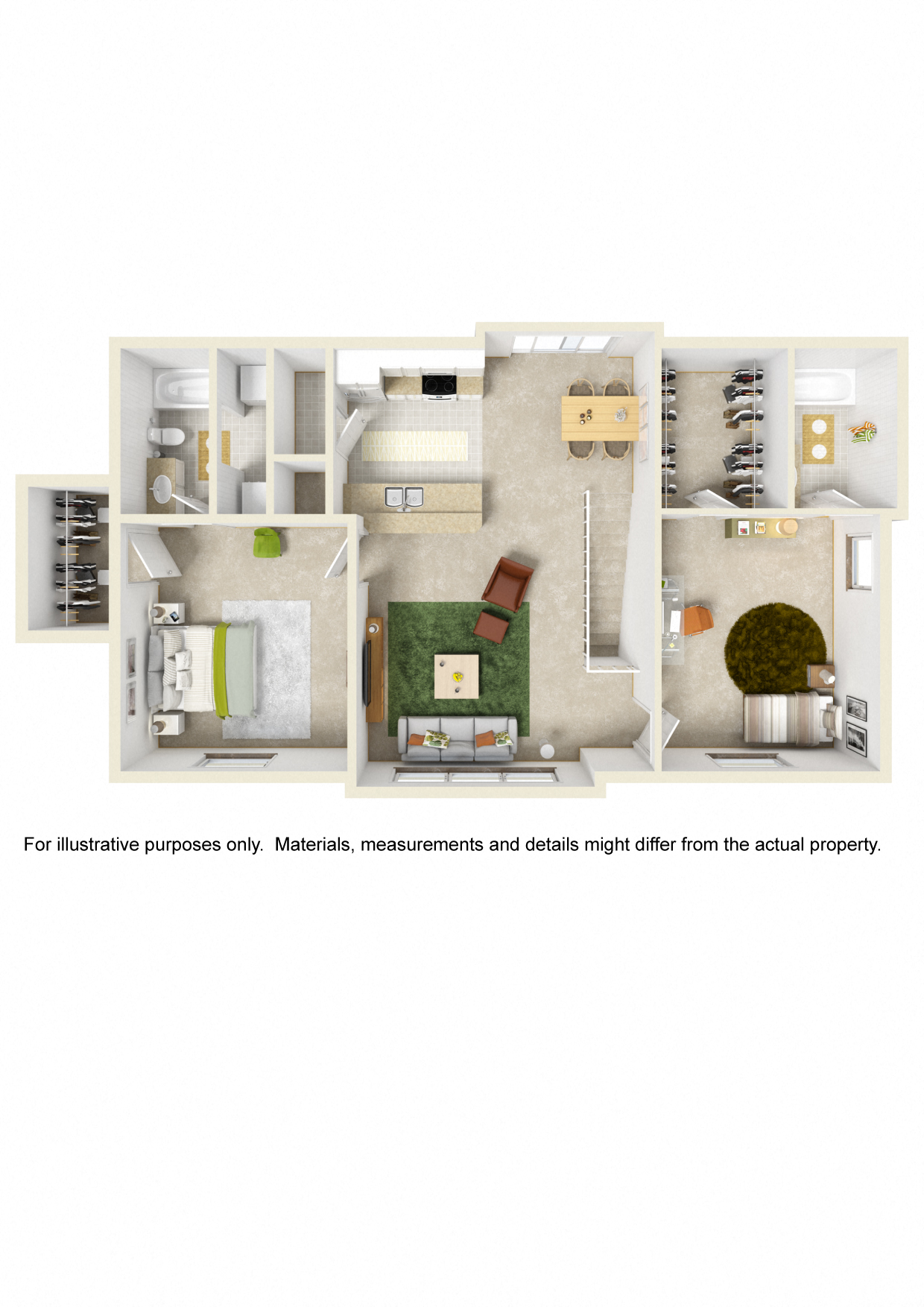 Floor plan for 2 beds, 2 baths, 1110 sqft